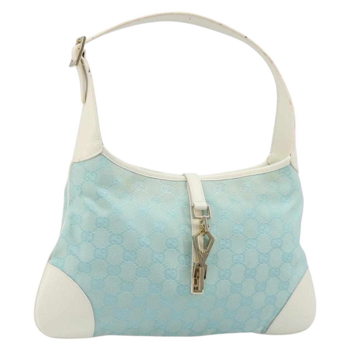 GUCCI Jackie GG Canvas Hand Bag Light Blue Gold 001 4057 3444 Auth mr2520A