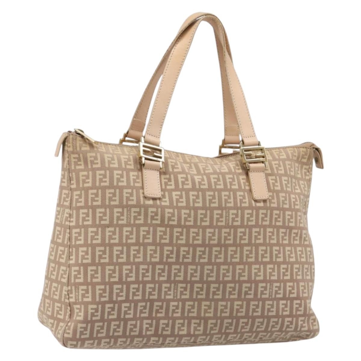 FENDI Zucchino Canvas Tote Bag Beige Gold Auth mr2521A