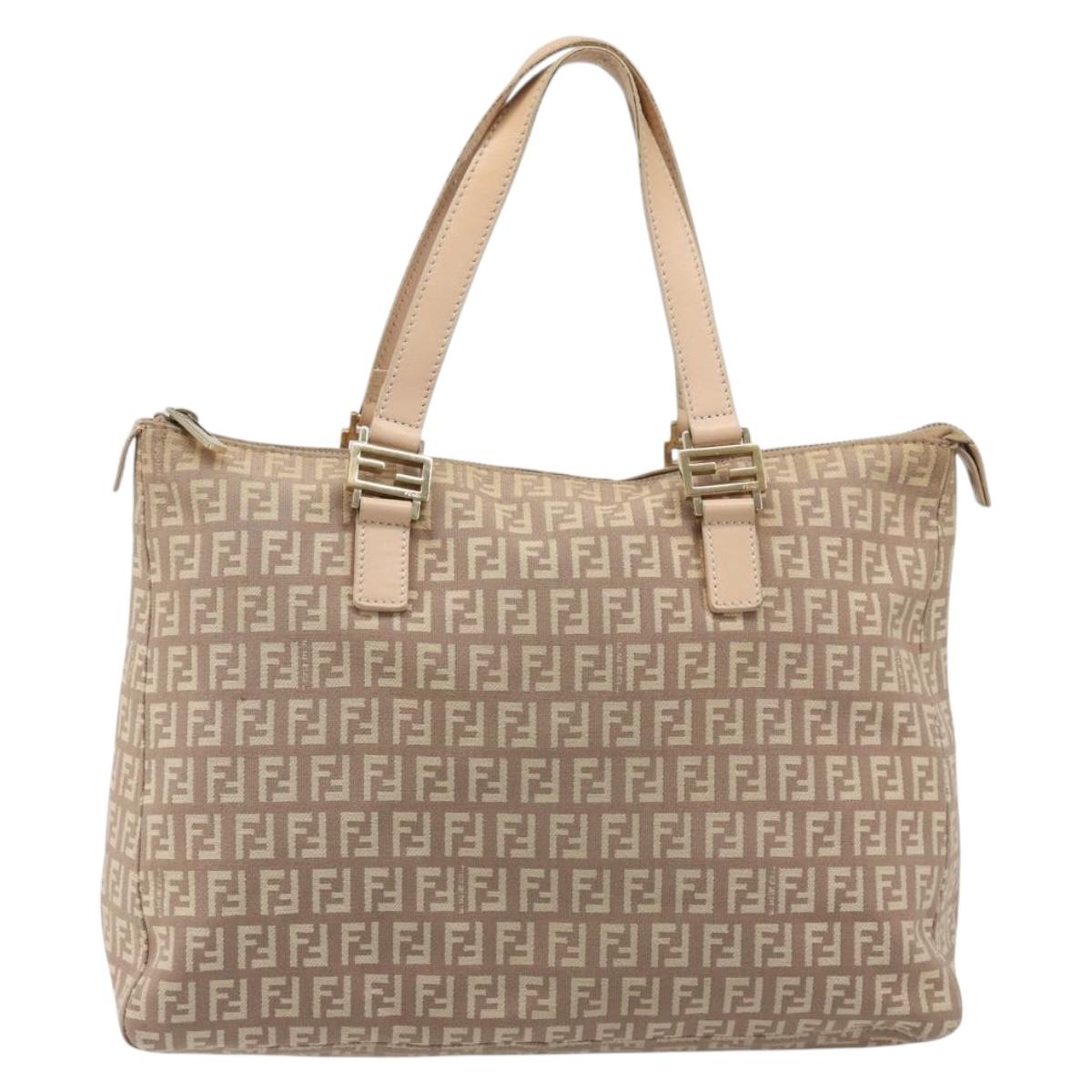FENDI Zucchino Canvas Tote Bag Beige Gold Auth mr2521A