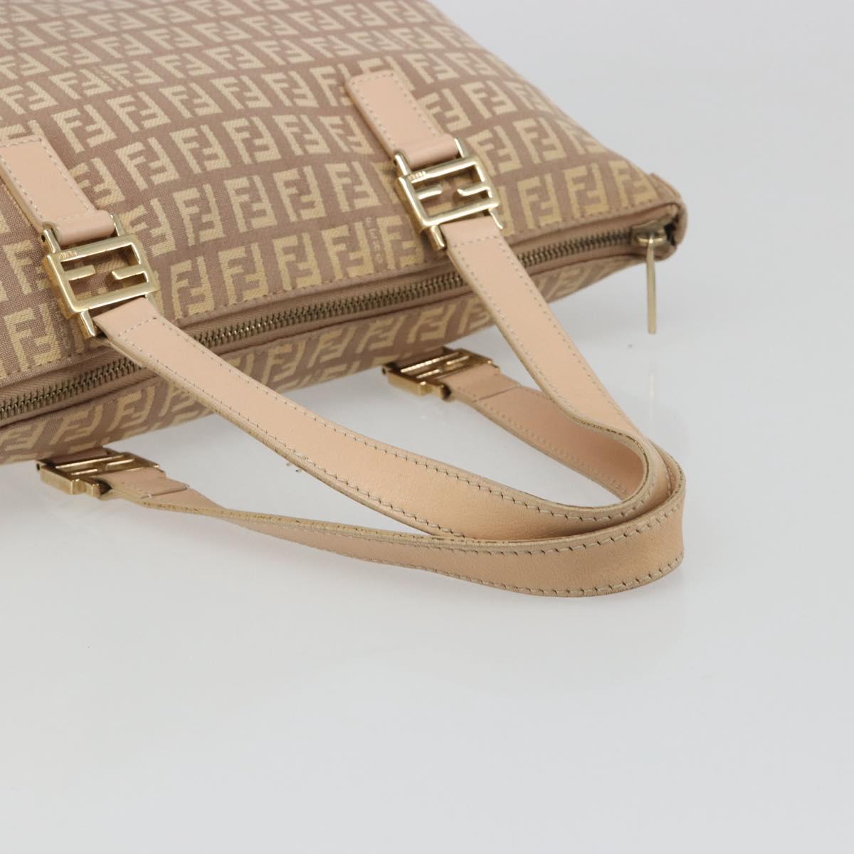 FENDI Zucchino Canvas Tote Bag Beige Gold Auth mr2521A