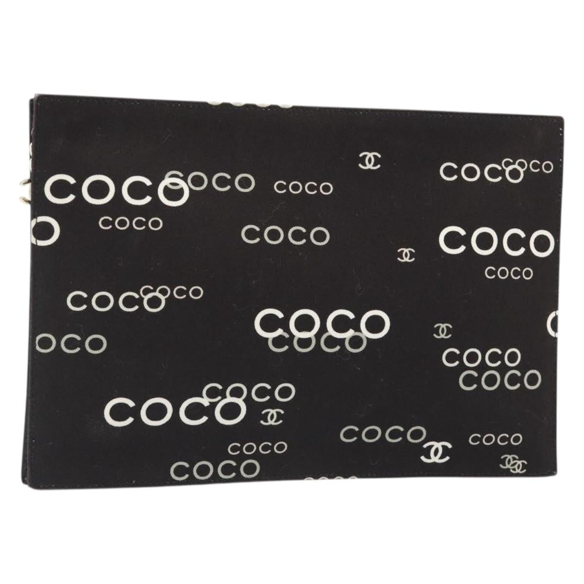 CHANEL Clutch Bag Canvas Black Gold CC Auth mr2523A