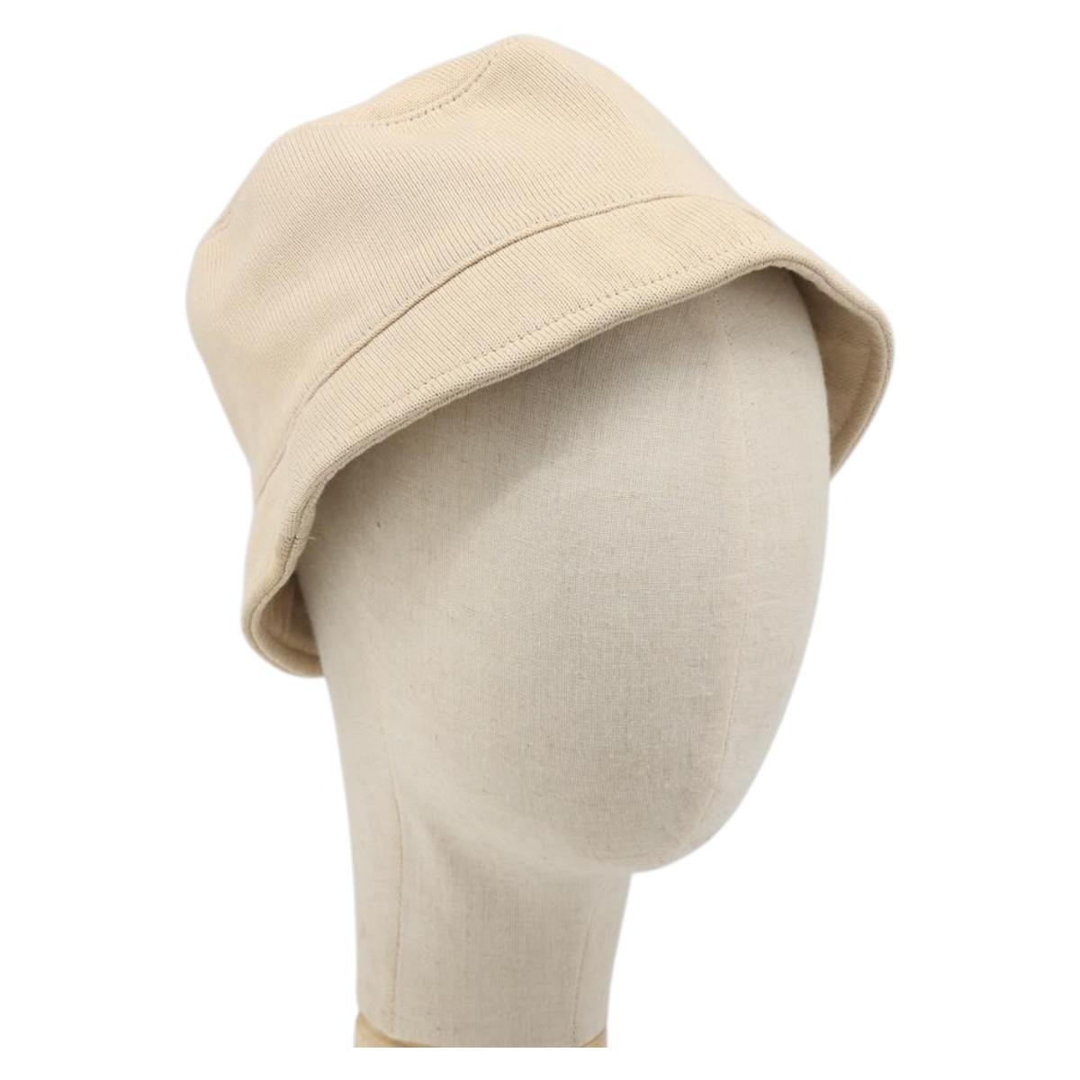 CHANEL Hat Canvas S Beige CC Auth mr2524A