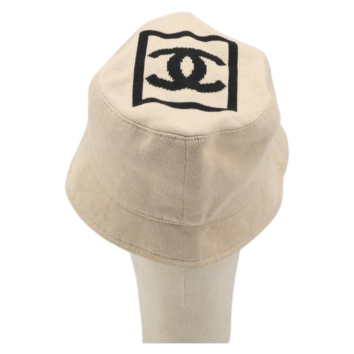 CHANEL Hat Canvas S Beige CC Auth mr2524A