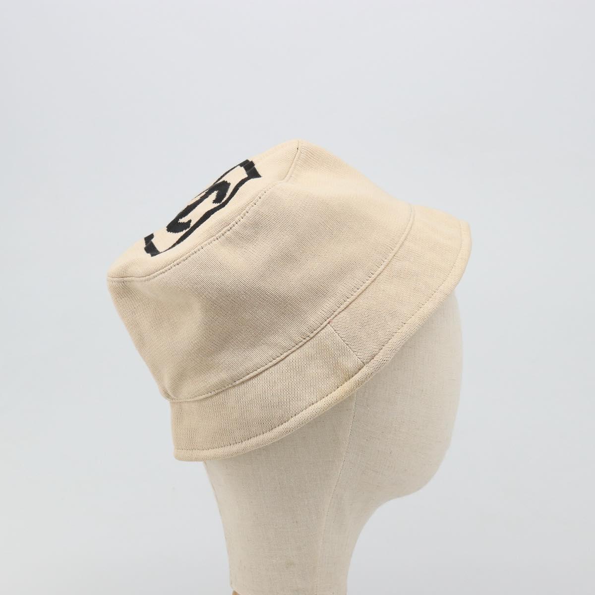 CHANEL Hat Canvas S Beige CC Auth mr2524A