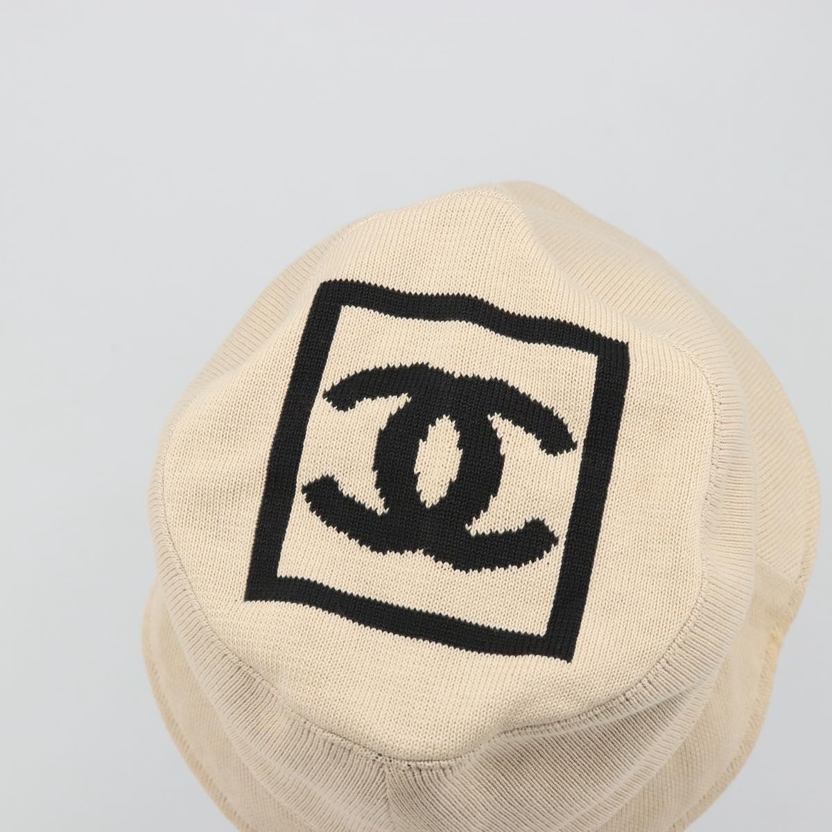CHANEL Hat Canvas S Beige CC Auth mr2524A