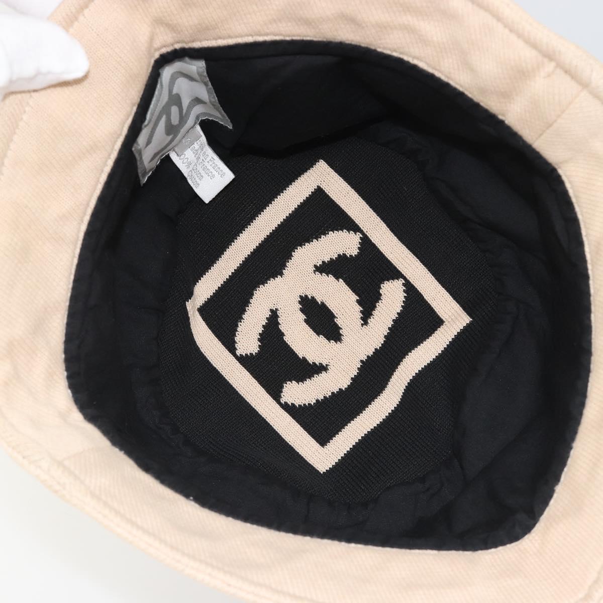 CHANEL Hat Canvas S Beige CC Auth mr2524A