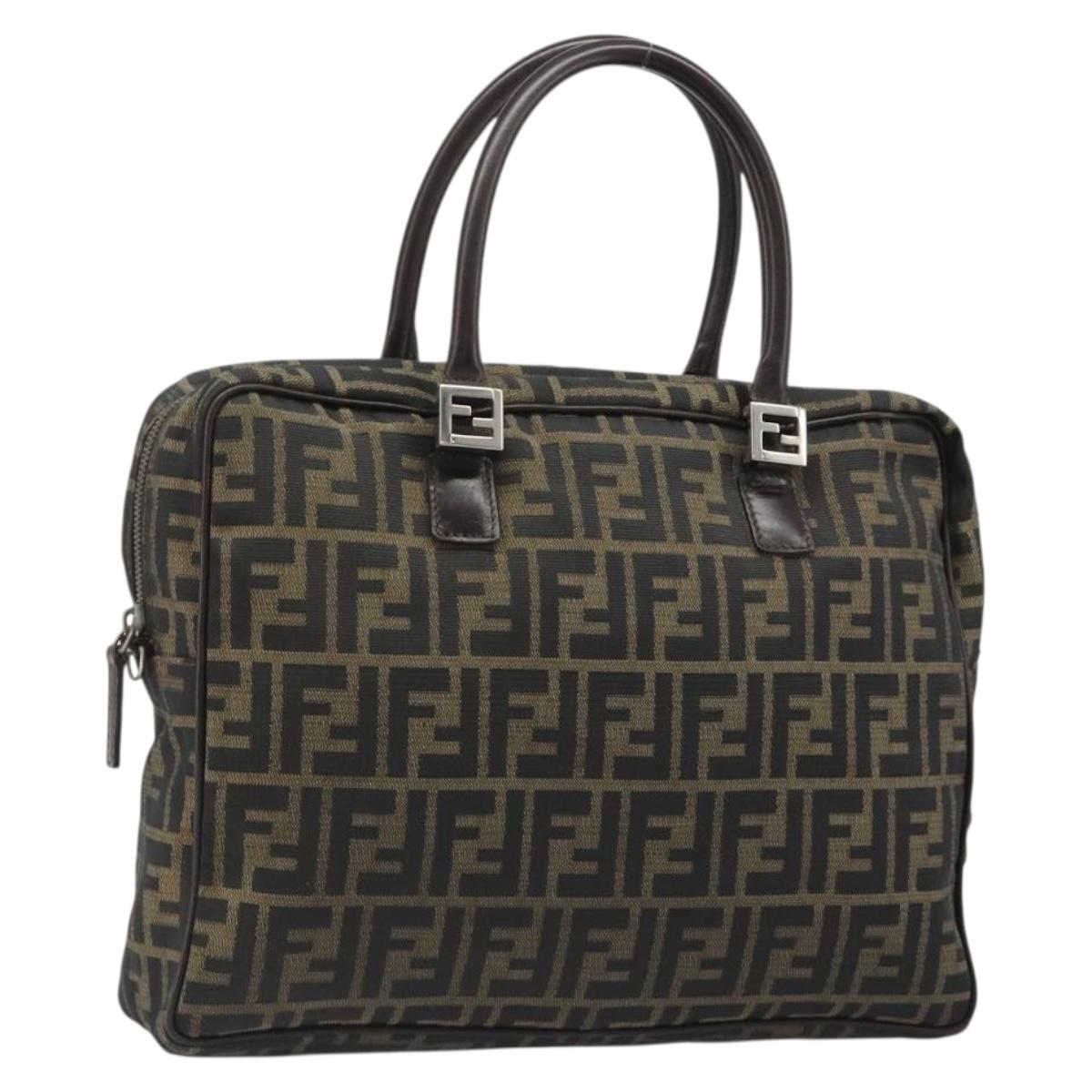 FENDI Zucca Canvas Hand Bag Black Brown Auth mr2526A