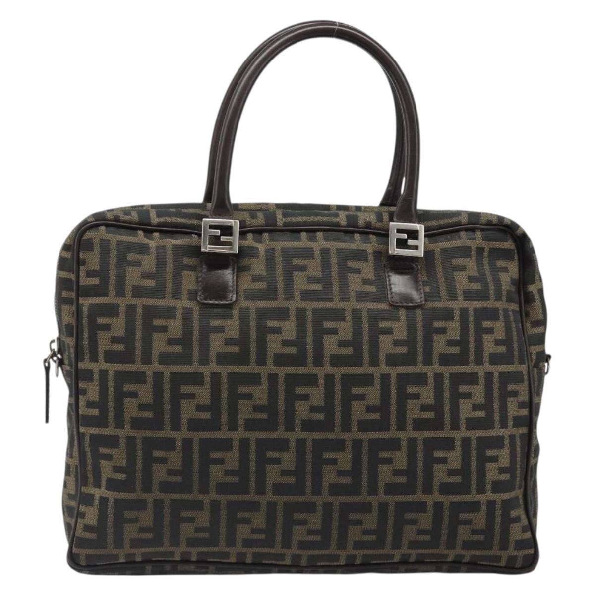 FENDI Zucca Canvas Hand Bag Black Brown Auth mr2526A