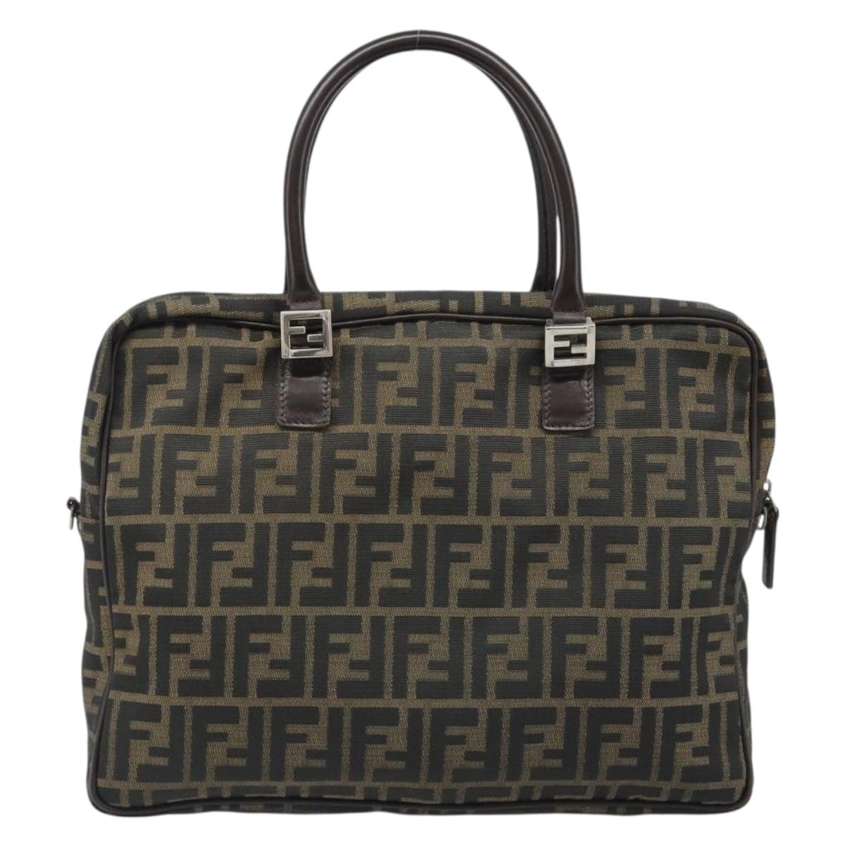 FENDI Zucca Canvas Hand Bag Black Brown Auth mr2526A