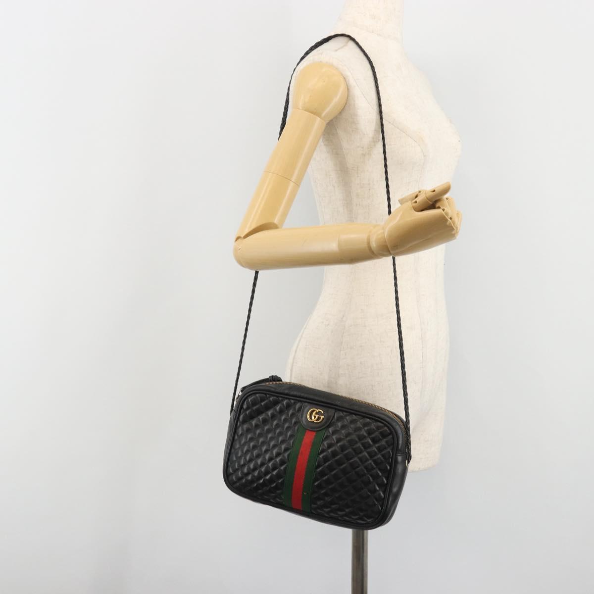 GUCCI GG Marmont Web Sherry Line Bag Leather Perfo Black Gold 541051 Auth mr2530