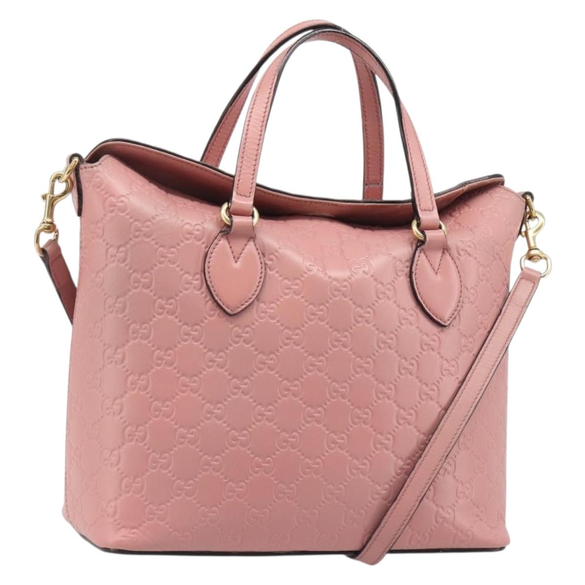 GUCCI GG Canvas Guccissima Hand Bag Leather 2way Pink Gold 428226 Auth mr2531