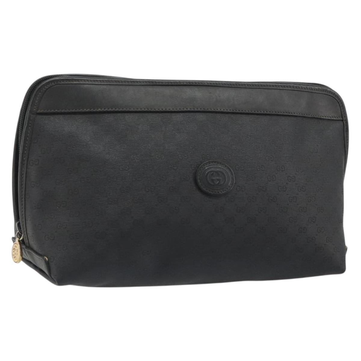 GUCCI Micro GG Supreme Clutch Bag PVC Black Gold 014 58 0198 Auth mr2532