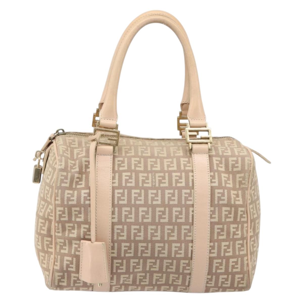 FENDI Zucchino Canvas Mamma Baguette Hand Bag Pink Gold Auth mr2533