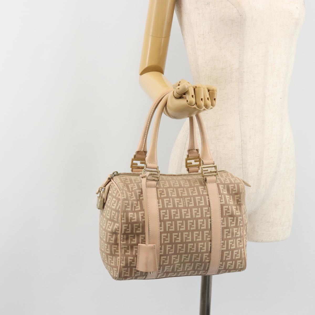 FENDI Zucchino Canvas Mamma Baguette Hand Bag Pink Gold Auth mr2533