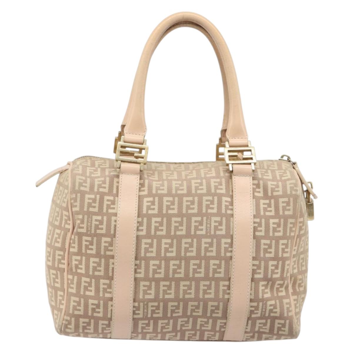 FENDI Zucchino Canvas Mamma Baguette Hand Bag Pink Gold Auth mr2533