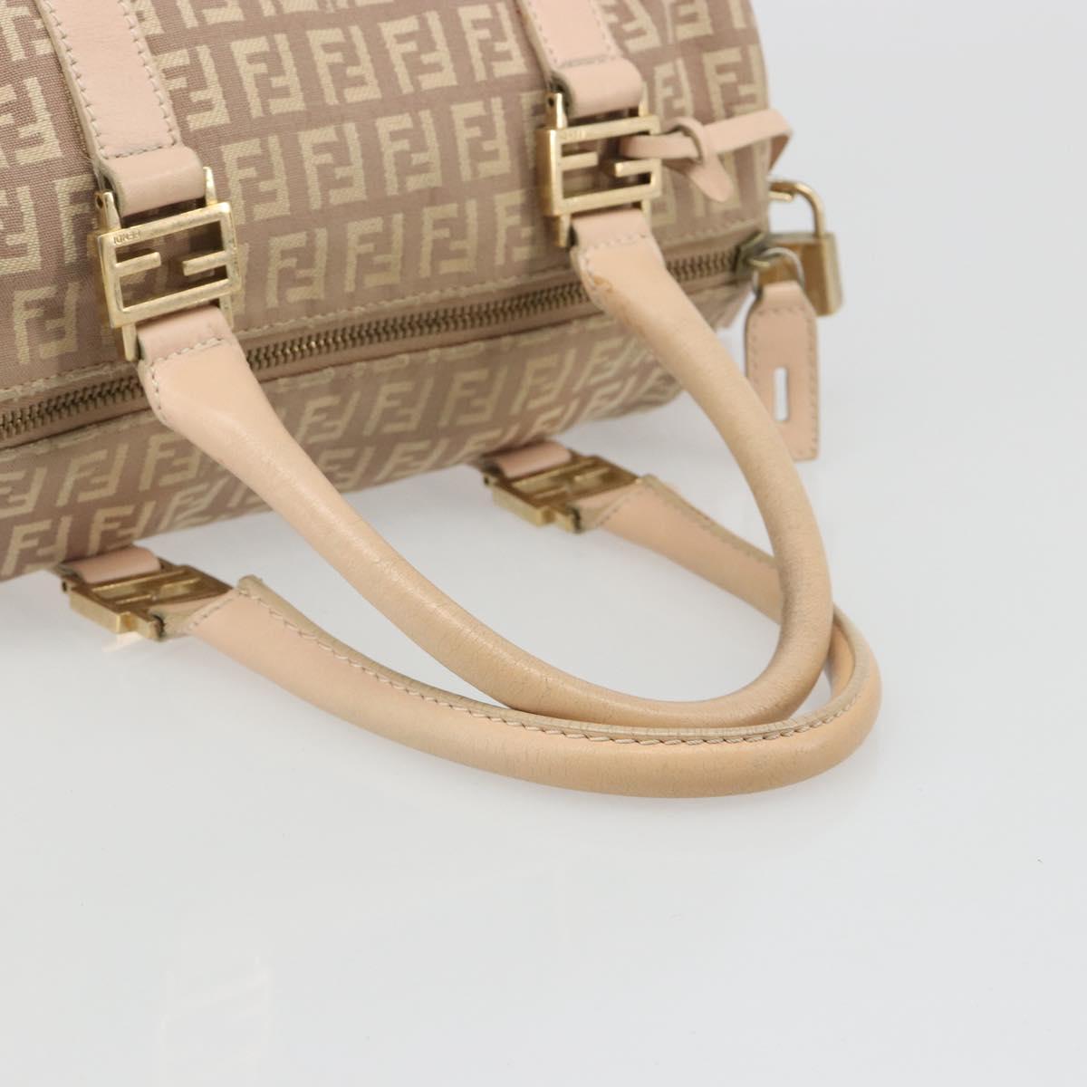 FENDI Zucchino Canvas Mamma Baguette Hand Bag Pink Gold Auth mr2533
