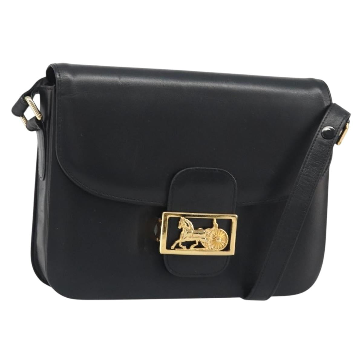 CELINE Shoulder Bag Leather Black Gold Auth mr2534