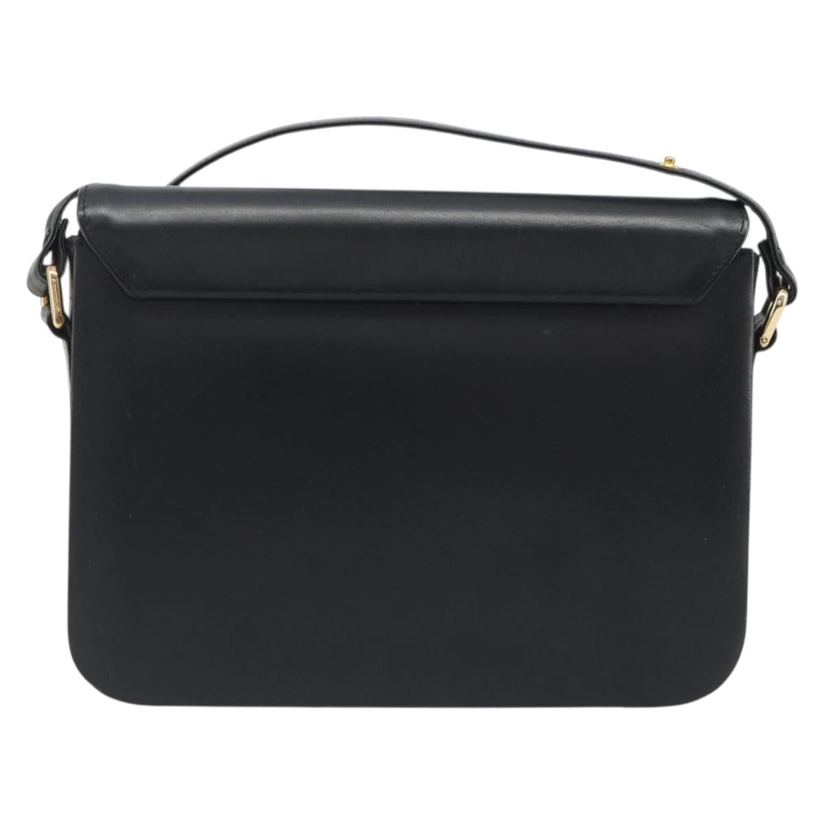 CELINE Shoulder Bag Leather Black Gold Auth mr2534
