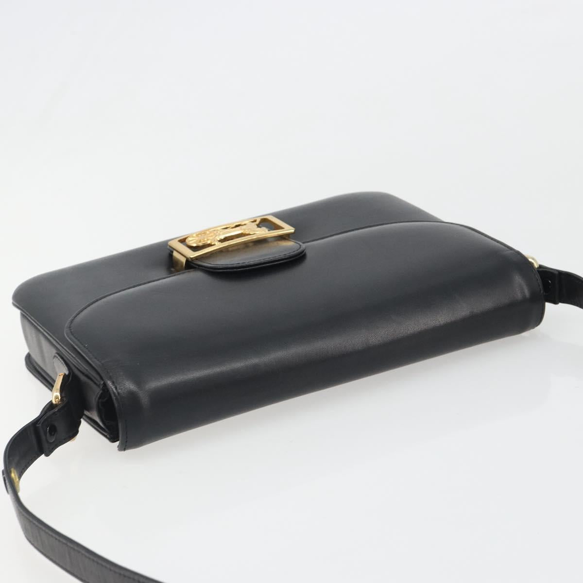 CELINE Shoulder Bag Leather Black Gold Auth mr2534