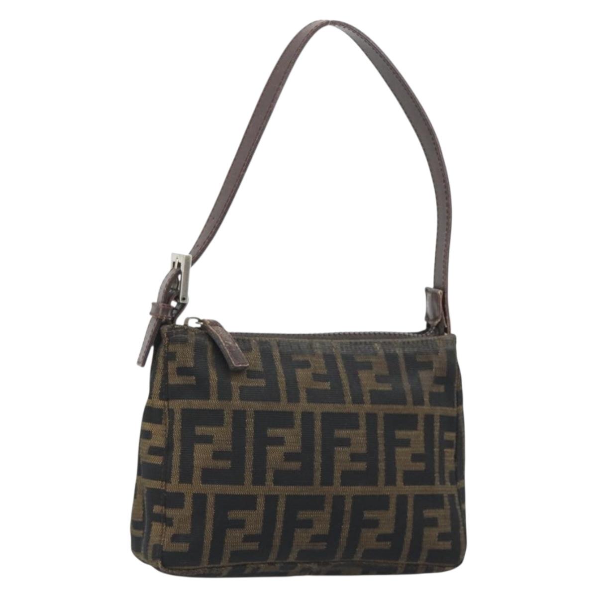 FENDI Zucca Canvas Hand Bag Black Brown Auth mr2535