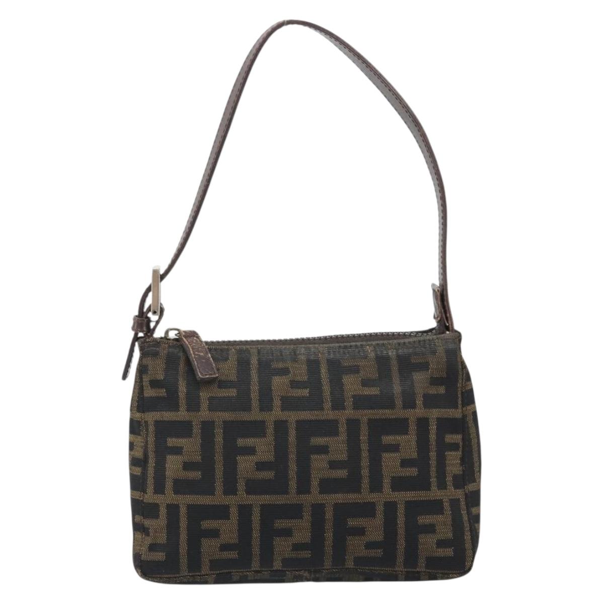 FENDI Zucca Canvas Hand Bag Black Brown Auth mr2535