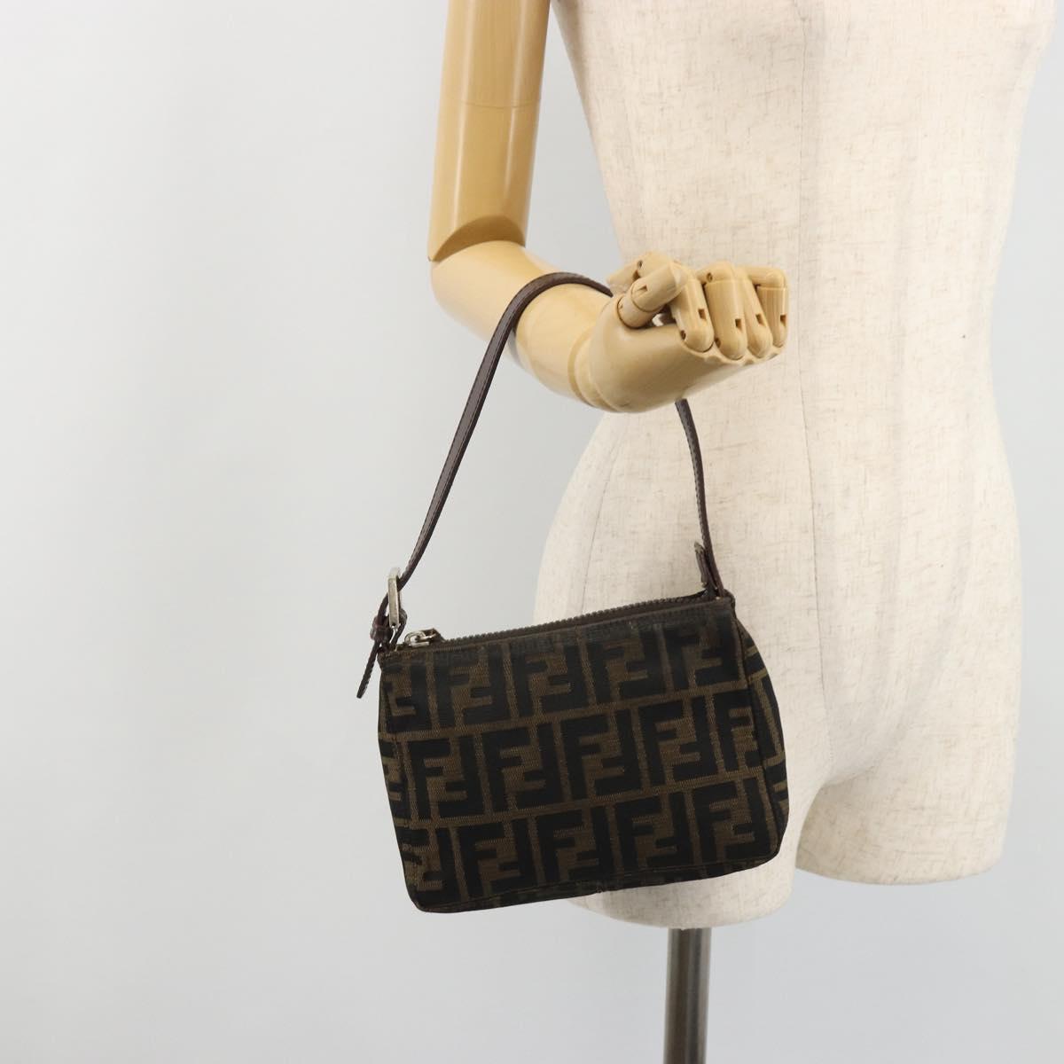 FENDI Zucca Canvas Hand Bag Black Brown Auth mr2535