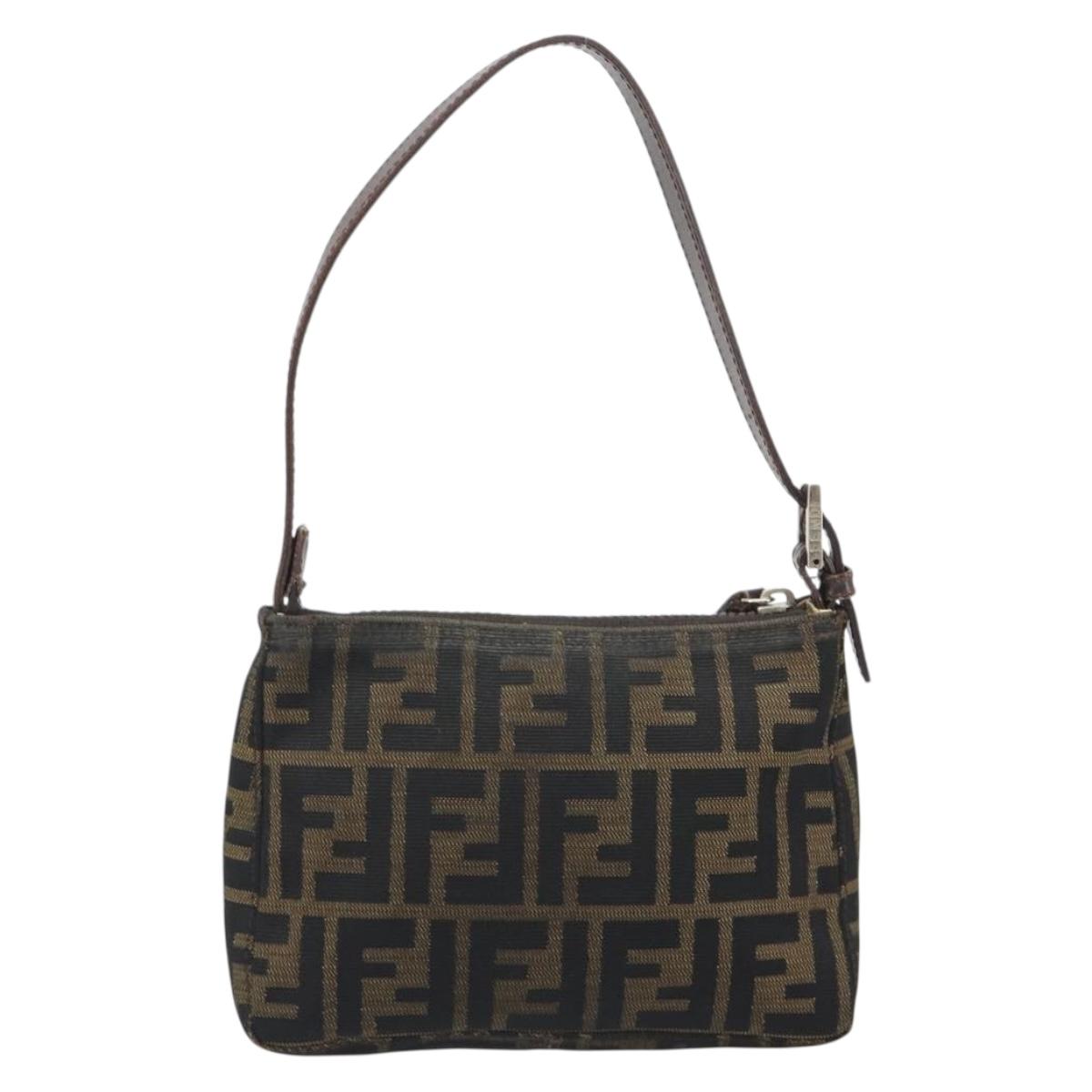 FENDI Zucca Canvas Hand Bag Black Brown Auth mr2535