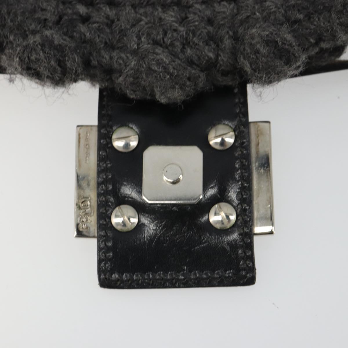 FENDI Mamma Baguette Shoulder Bag Knitted Fabrics Gray Silver Auth mr2538A