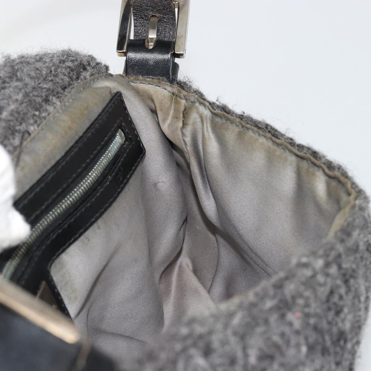 FENDI Mamma Baguette Shoulder Bag Knitted Fabrics Gray Silver Auth mr2538A