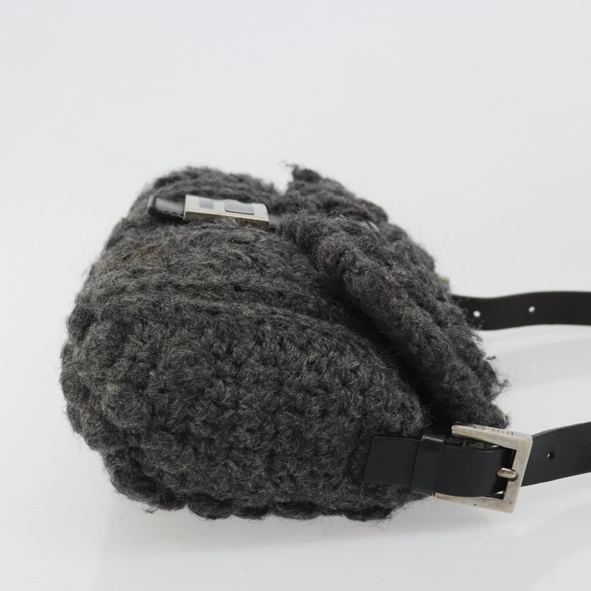 FENDI Mamma Baguette Shoulder Bag Knitted Fabrics Gray Silver Auth mr2538A