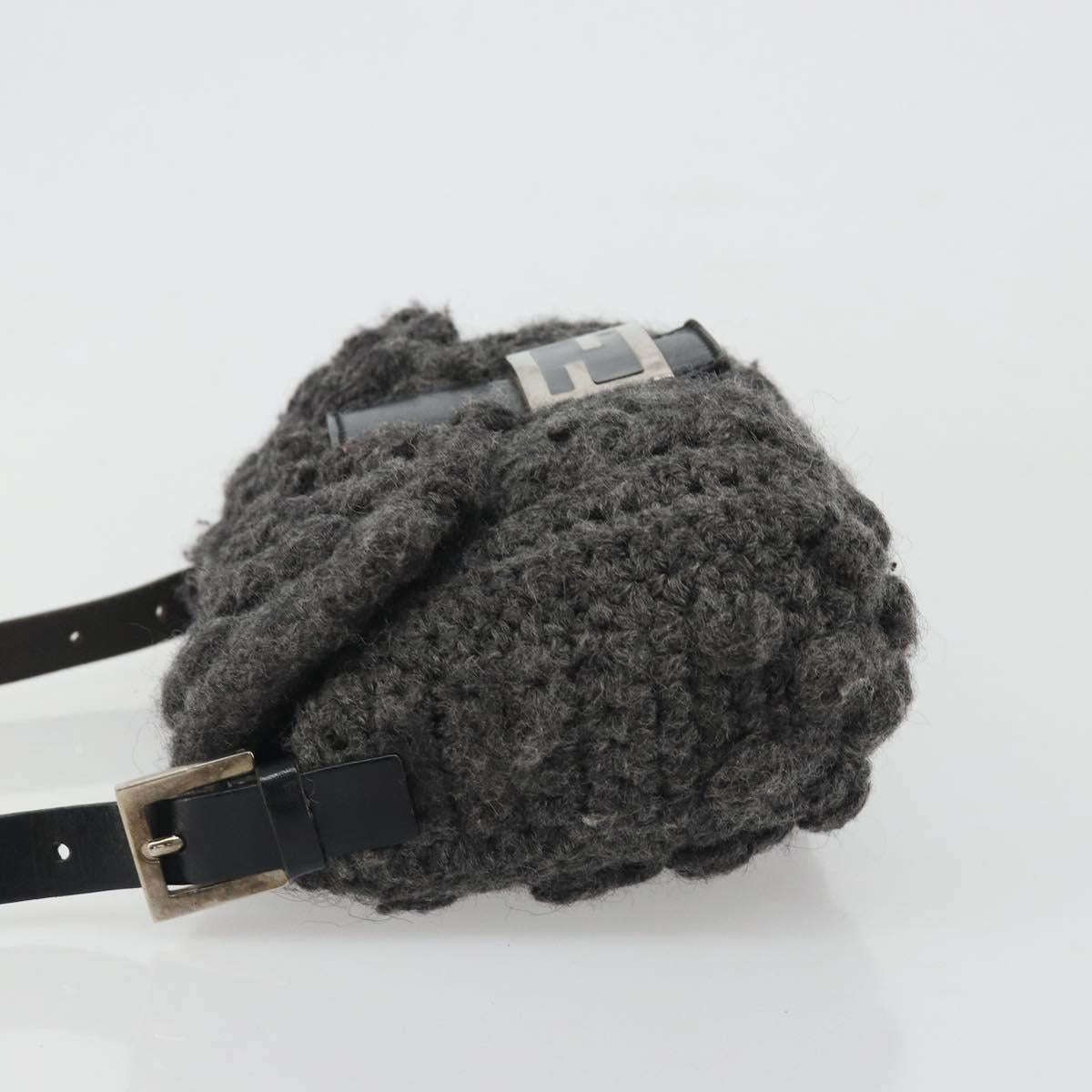 FENDI Mamma Baguette Shoulder Bag Knitted Fabrics Gray Silver Auth mr2538A