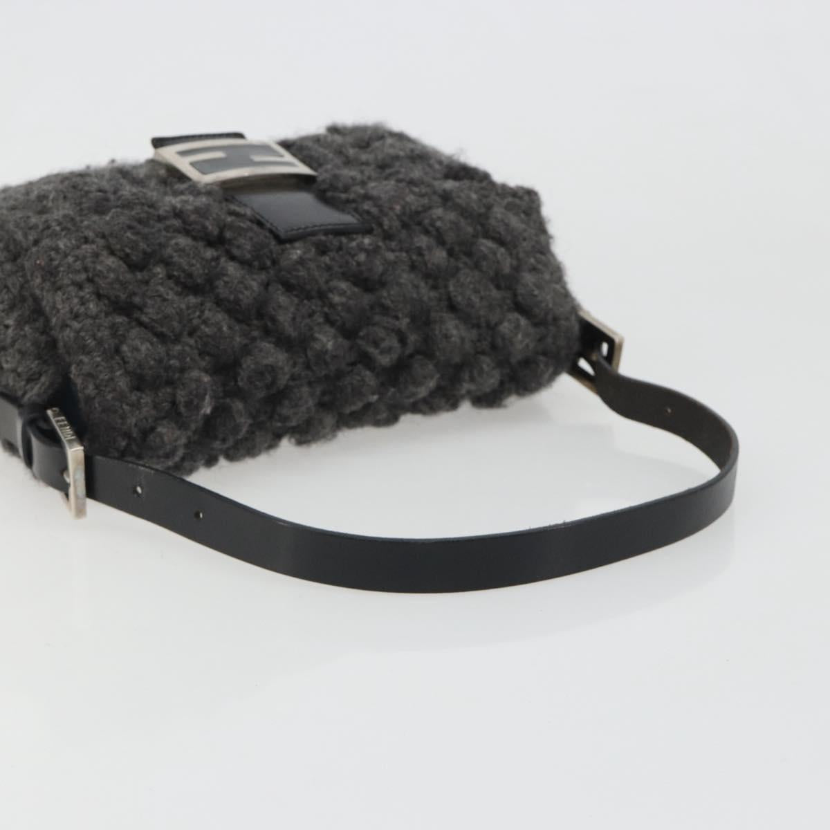 FENDI Mamma Baguette Shoulder Bag Knitted Fabrics Gray Silver Auth mr2538A