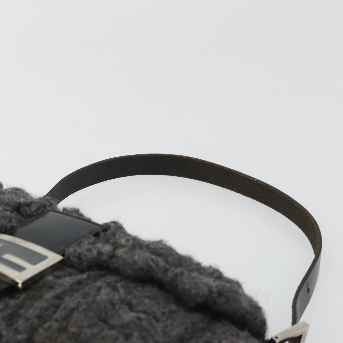 FENDI Mamma Baguette Shoulder Bag Knitted Fabrics Gray Silver Auth mr2538A
