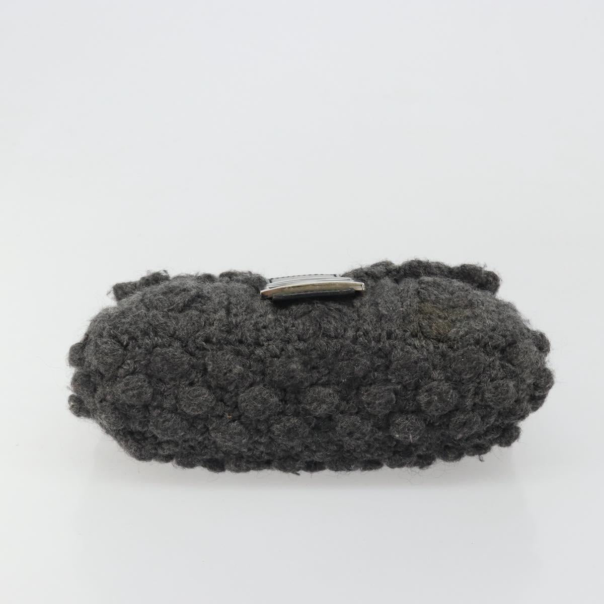 FENDI Mamma Baguette Shoulder Bag Knitted Fabrics Gray Silver Auth mr2538A