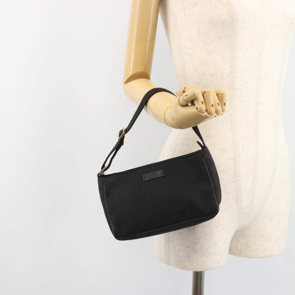 GUCCI GG Canvas Hand Bag Black Gold 106644 Auth mr2539A