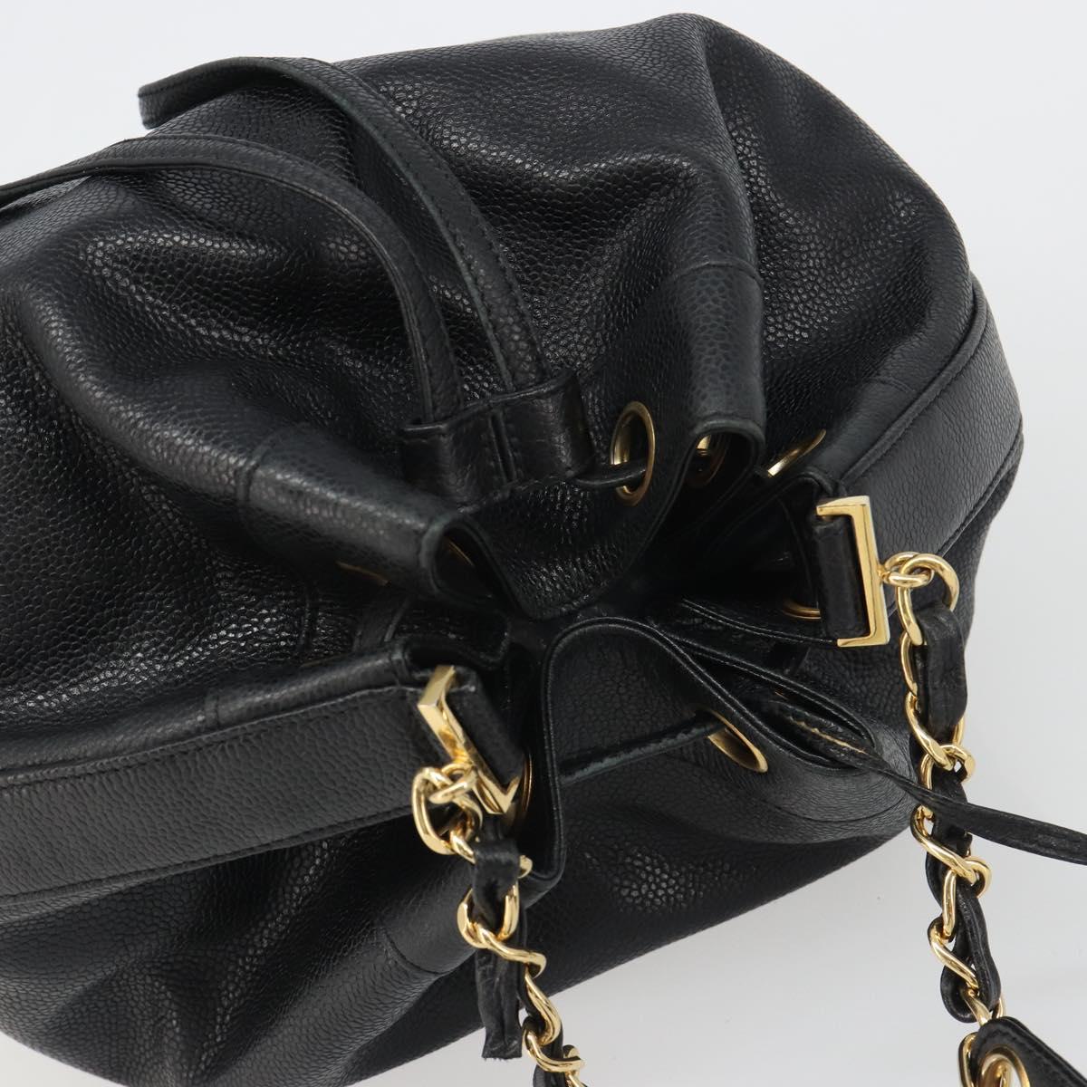 CHANEL Shoulder Bag Caviar Skin Black Gold CC Auth mr2541A