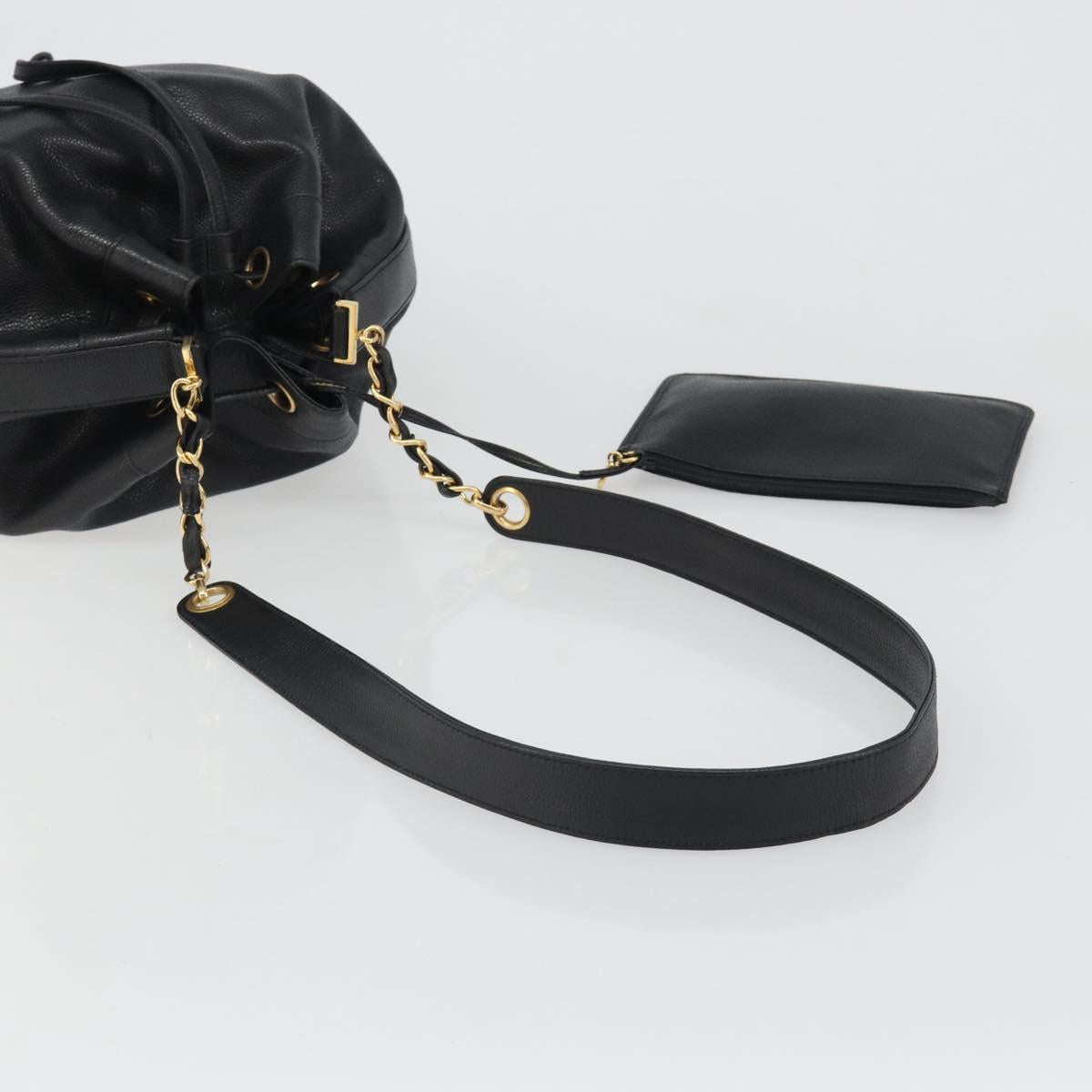 CHANEL Shoulder Bag Caviar Skin Black Gold CC Auth mr2541A