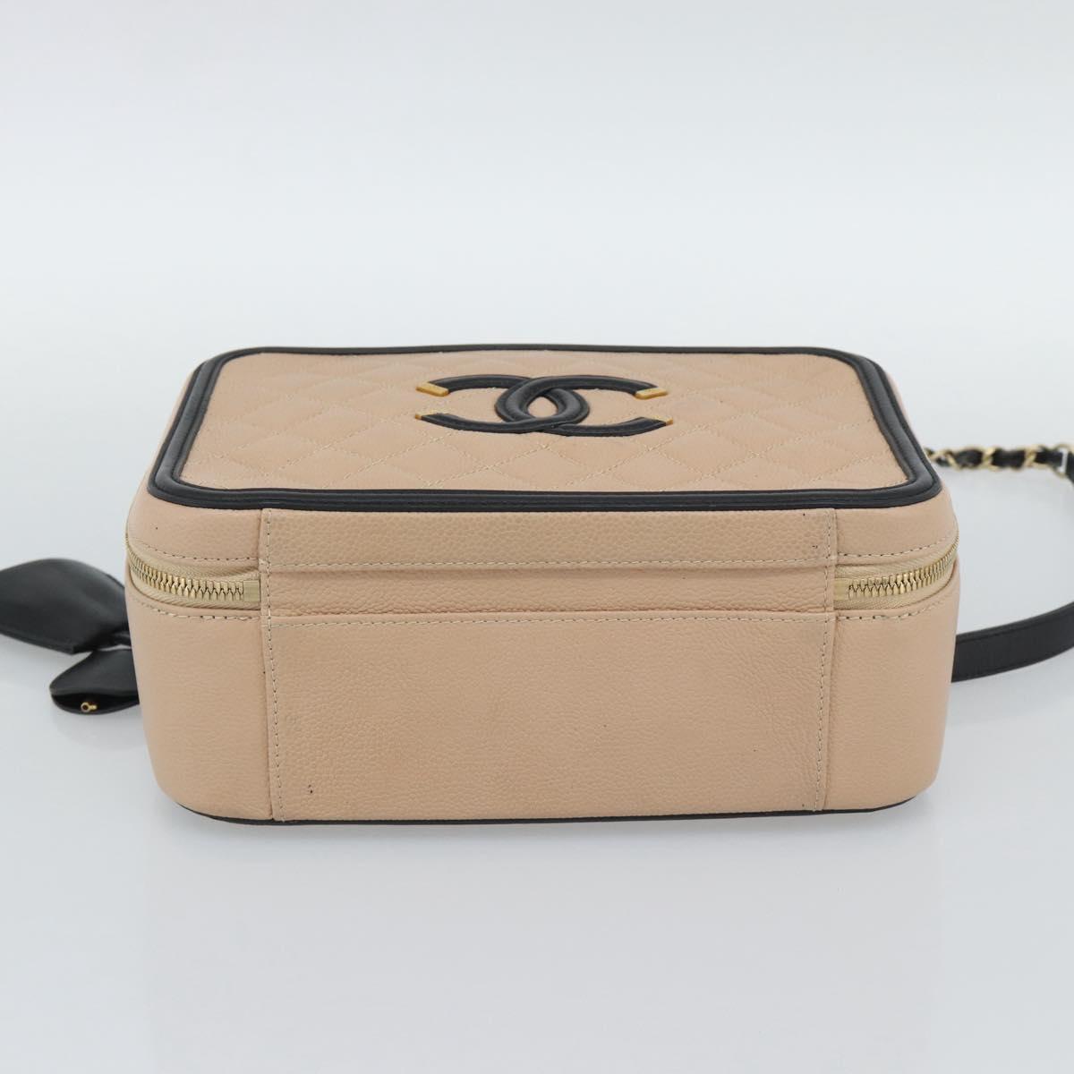 CHANEL CC Filigree Vanity Hand Bag Caviar Skin 2way Beige Gold CC Auth mr2542M