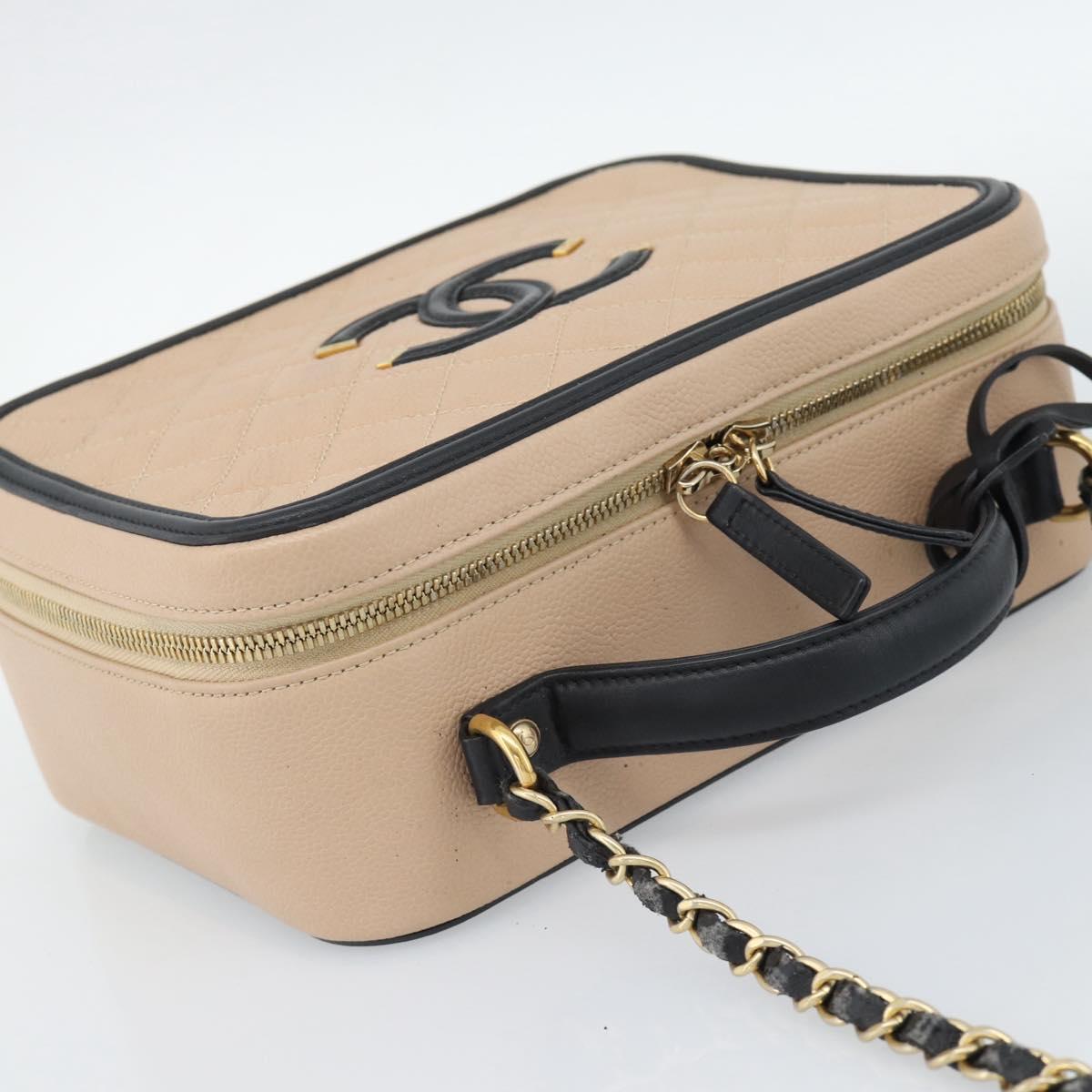 CHANEL CC Filigree Vanity Hand Bag Caviar Skin 2way Beige Gold CC Auth mr2542M
