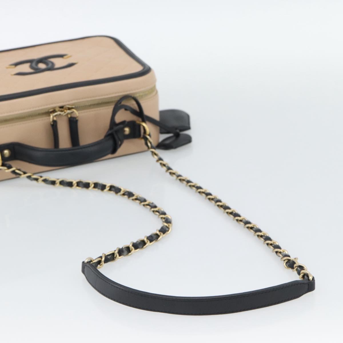 CHANEL CC Filigree Vanity Hand Bag Caviar Skin 2way Beige Gold CC Auth mr2542M