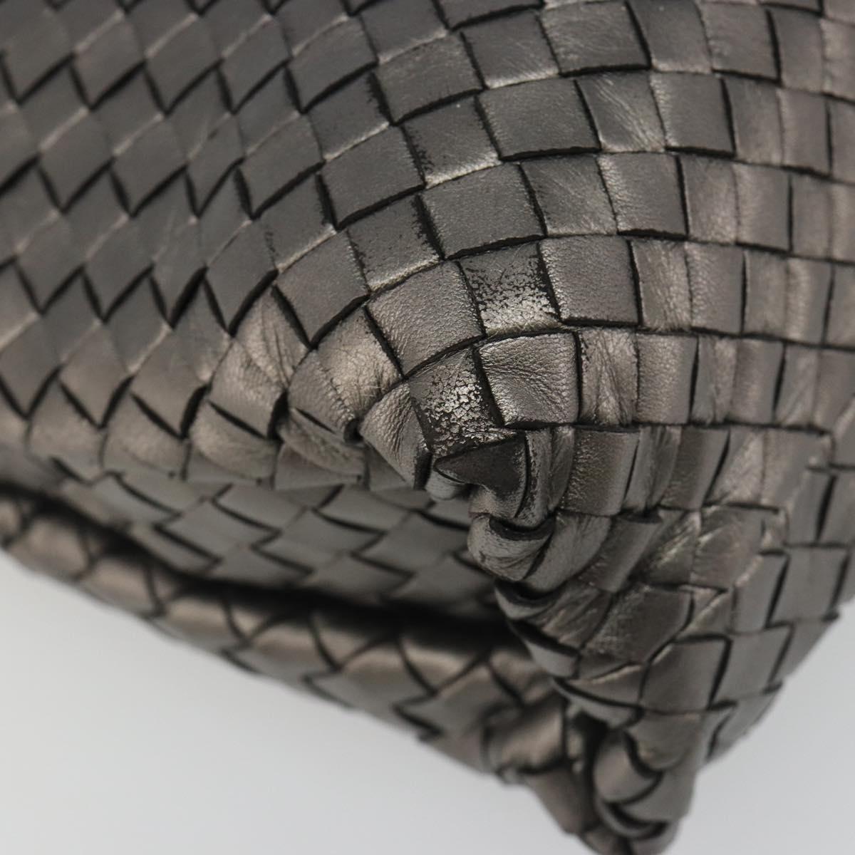 BOTTEGA VENETA INTRECCIATO Hand Bag Leather Silver Gold Auth mr2543A