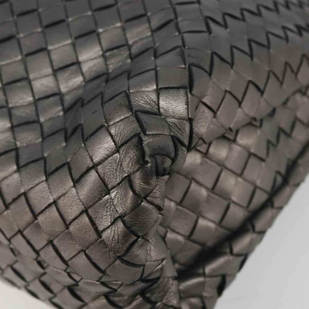 BOTTEGA VENETA INTRECCIATO Hand Bag Leather Silver Gold Auth mr2543A