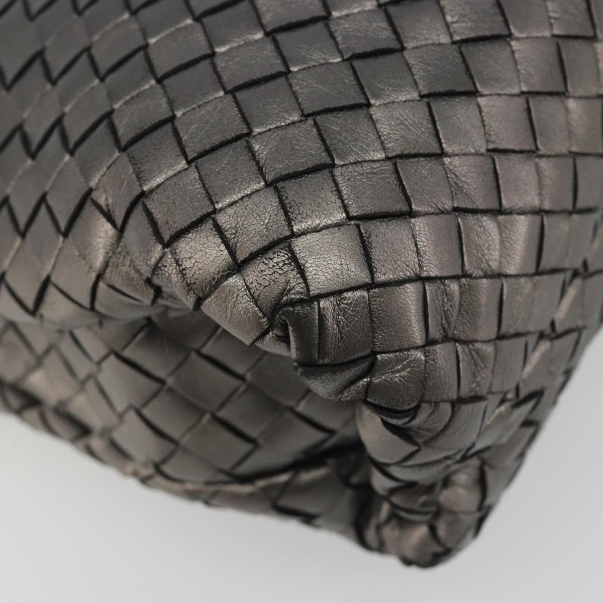 BOTTEGA VENETA INTRECCIATO Hand Bag Leather Silver Gold Auth mr2543A