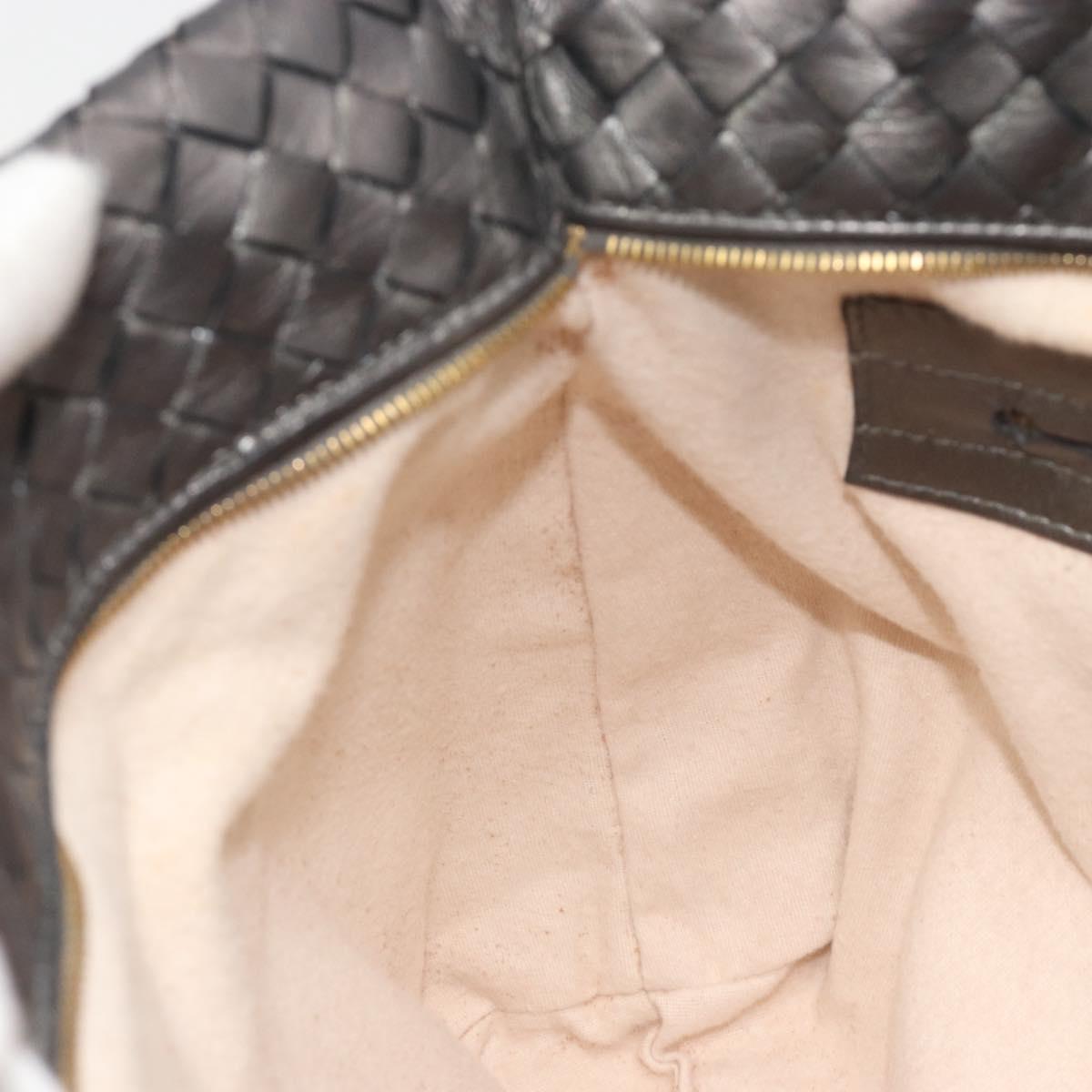 BOTTEGA VENETA INTRECCIATO Hand Bag Leather Silver Gold Auth mr2543A