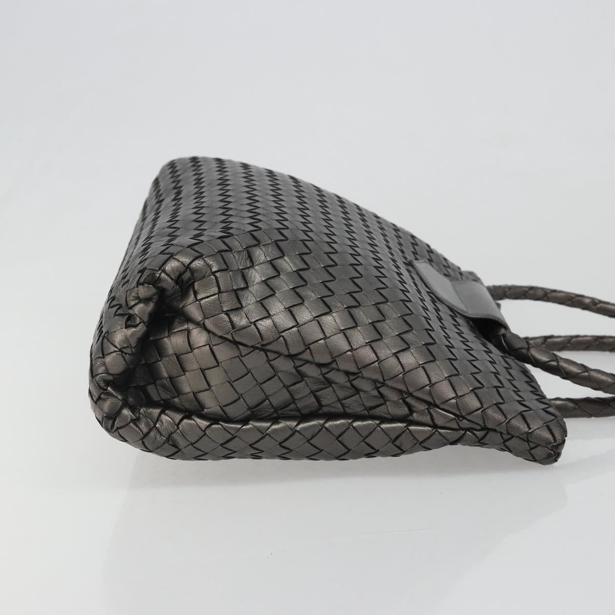 BOTTEGA VENETA INTRECCIATO Hand Bag Leather Silver Gold Auth mr2543A