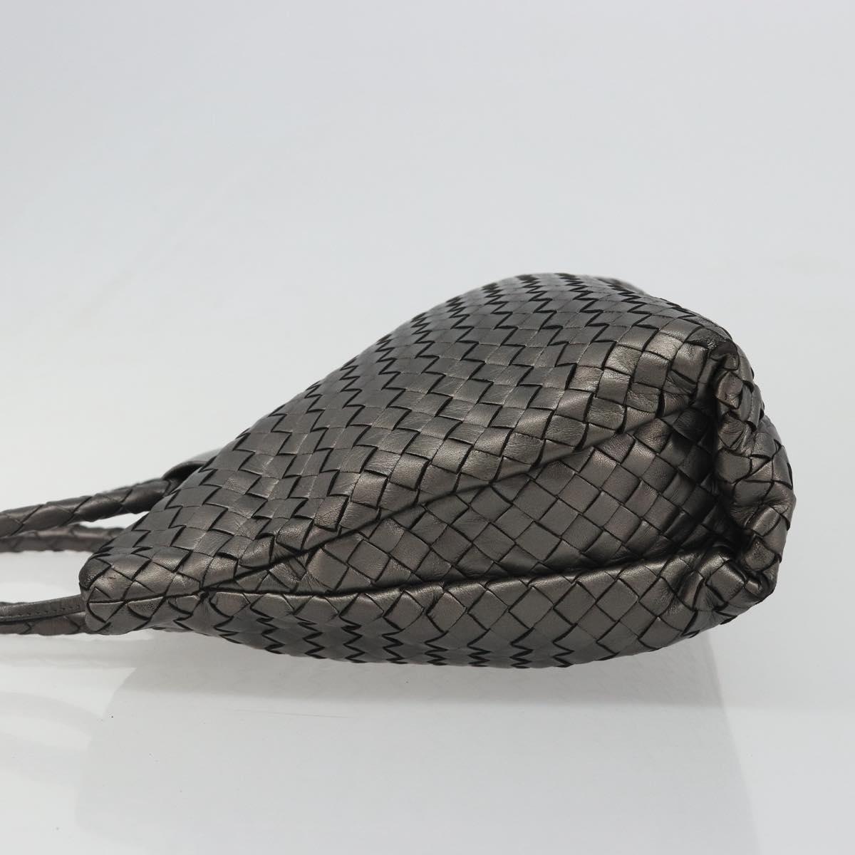 BOTTEGA VENETA INTRECCIATO Hand Bag Leather Silver Gold Auth mr2543A