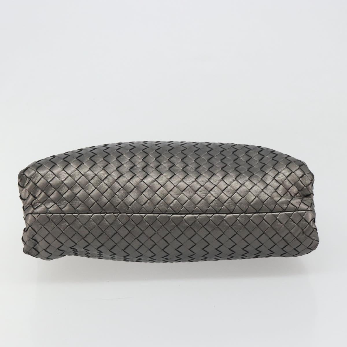 BOTTEGA VENETA INTRECCIATO Hand Bag Leather Silver Gold Auth mr2543A