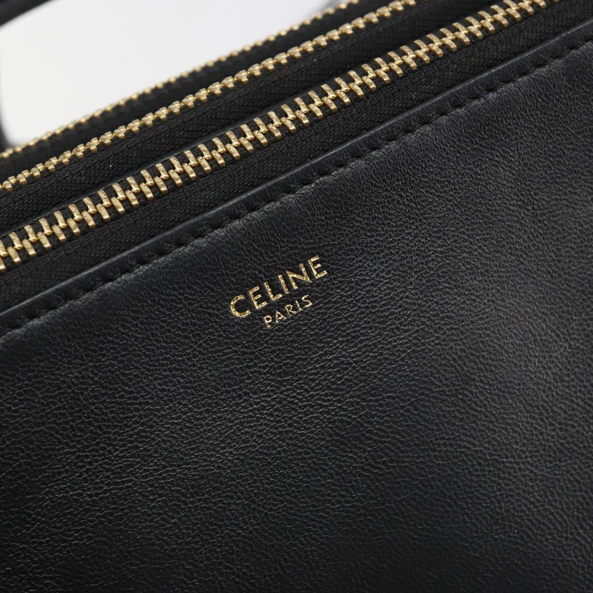 CELINE Trio Shoulder Bag Leather Black Gold Auth mr2544V