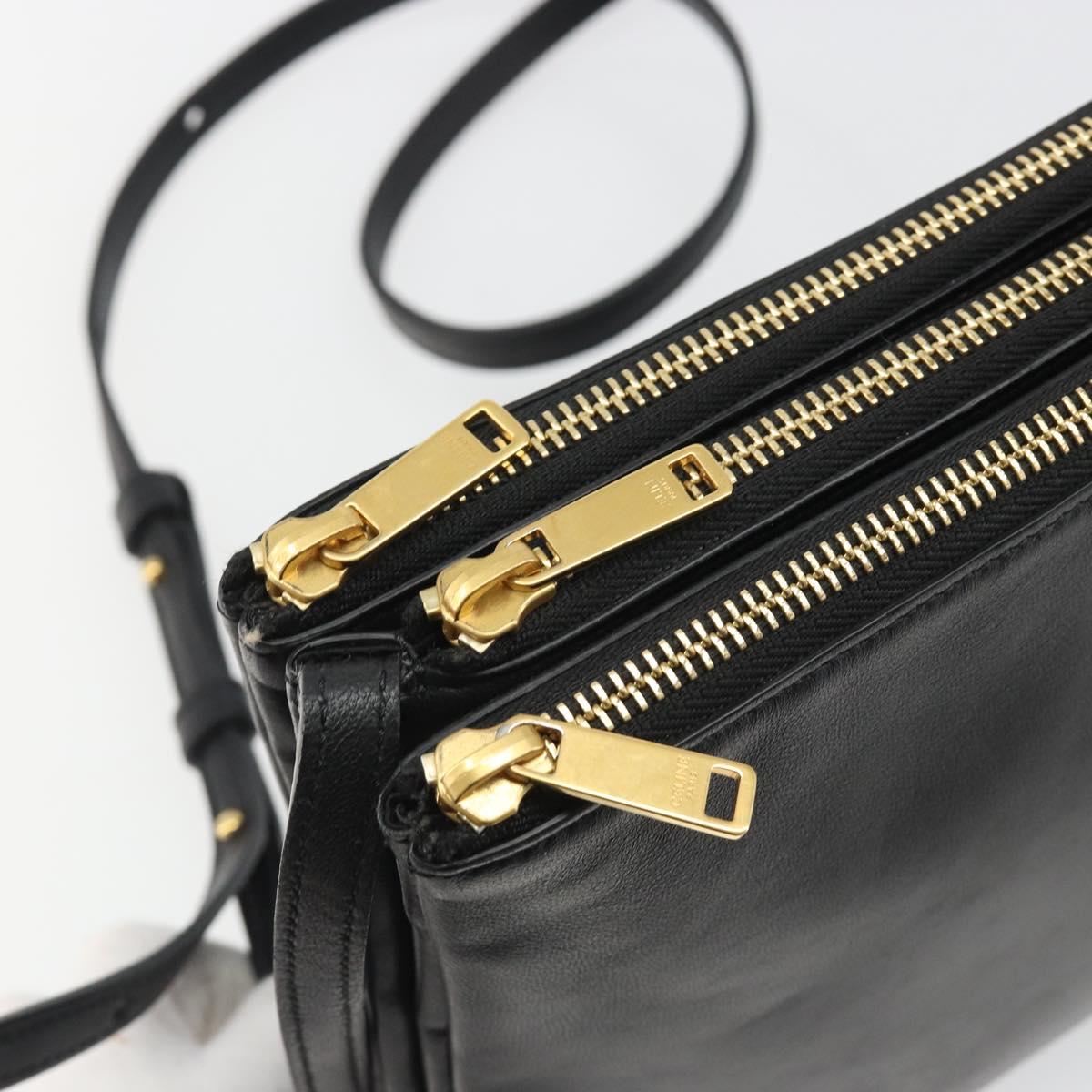 CELINE Trio Shoulder Bag Leather Black Gold Auth mr2544V