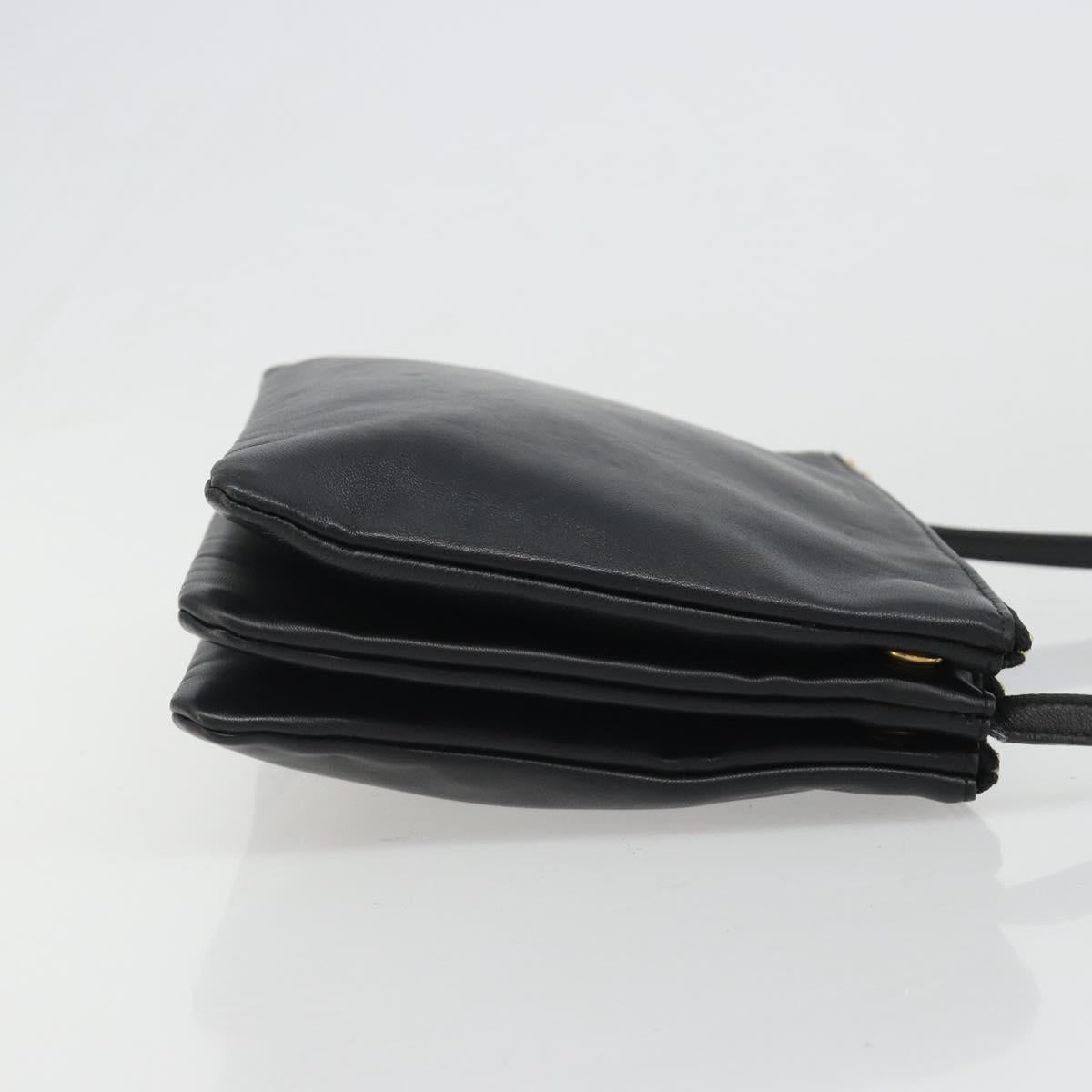 CELINE Trio Shoulder Bag Leather Black Gold Auth mr2544V